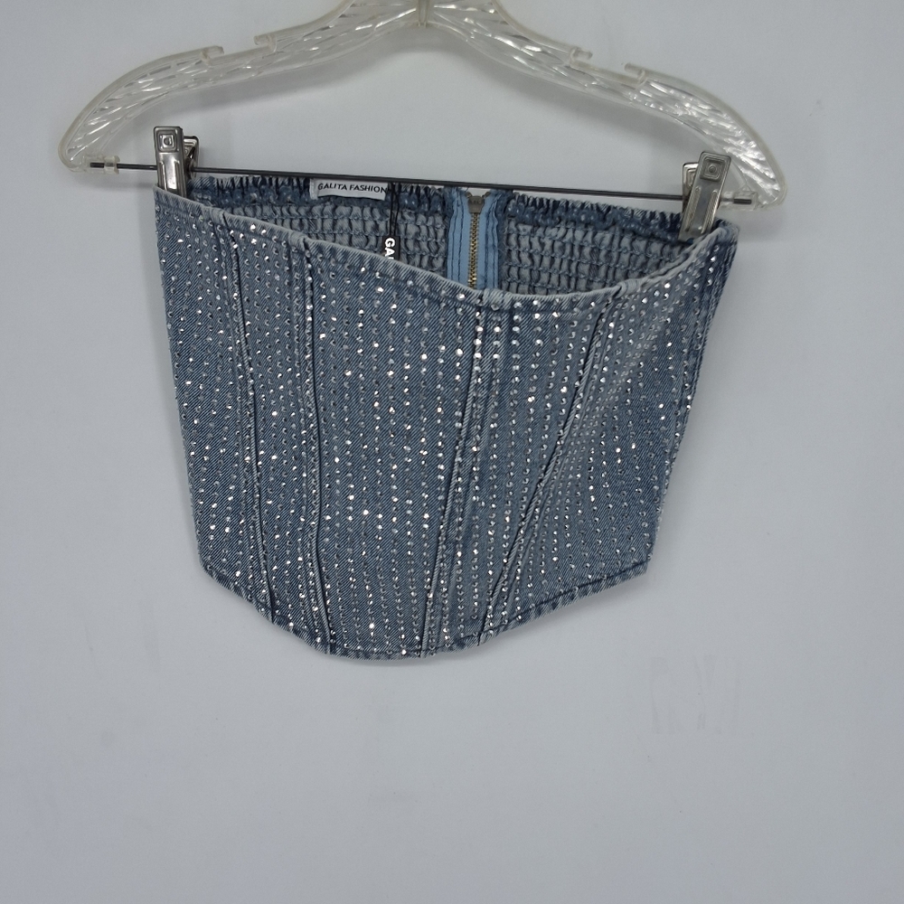 Galita Small Blue Rhinestone Denim Top